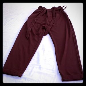 Burgundy paper bag pants